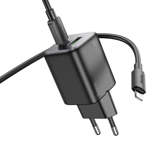 Мережевий зарядний пристрій Hoco N41 USB-A + USB-C QC PD 20W + кабель USB-C to Lightning Black (6942007622097)