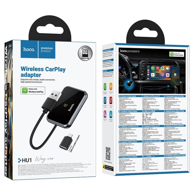 Бездротовий адаптер Hoco HU1 CarPlay USB A / USB C Black (6942007623674)