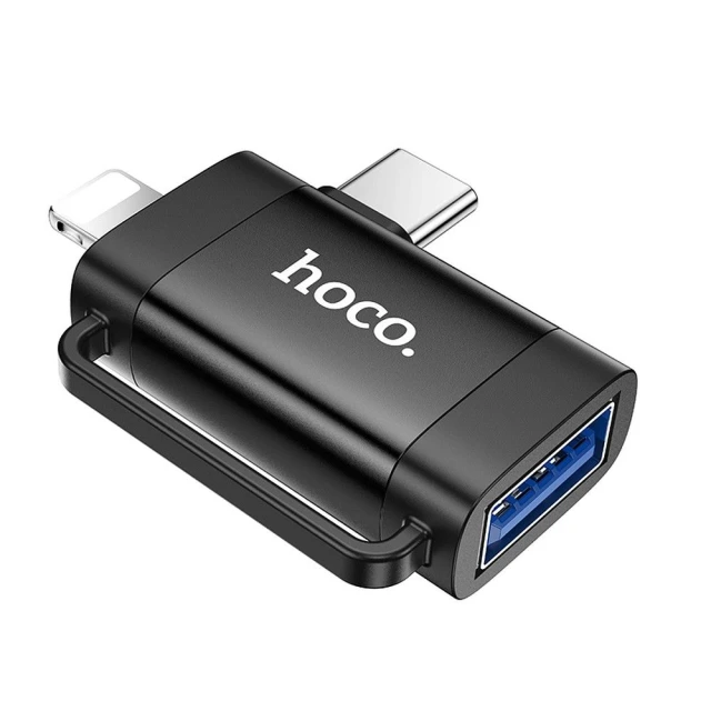 Адаптер Hoco UA31F OTG 2в1 USB C / Lightning to USB A Black (6942007628181)