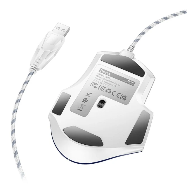 Мишка дротова ігрова Hoco GM31 USB A 3600 dpi White Blue (6942007629218)