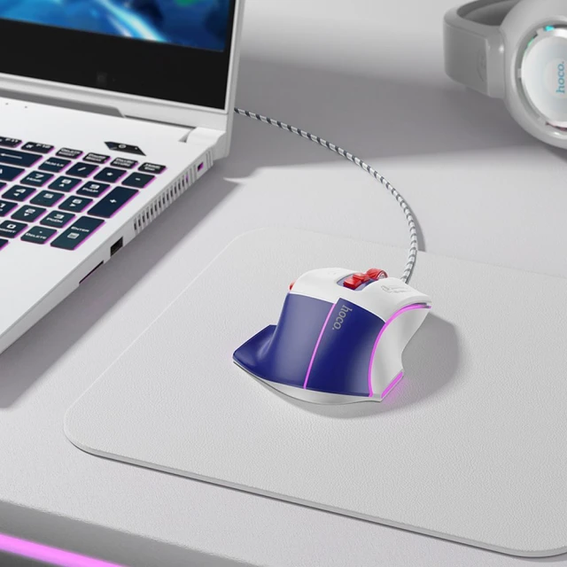 Мишка дротова ігрова Hoco GM31 USB A 3600 dpi White Blue (6942007629218)