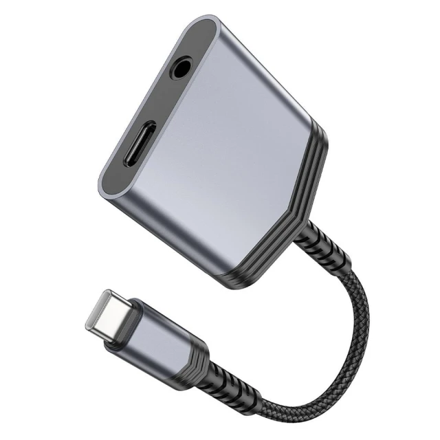 Адаптер Hoco LS39 AUX 2в1 USB C до USB C/Jack 3.5 мм 27W Grey (6942007629355)