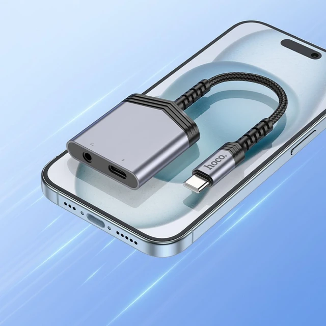 Адаптер Hoco LS39 AUX 2в1 USB C до USB C/Jack 3.5 мм 27W Grey (6942007629355)