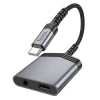 Адаптер Hoco LS39 AUX 2в1 USB C до USB C/Jack 3.5 мм 27W Grey (6942007629355)