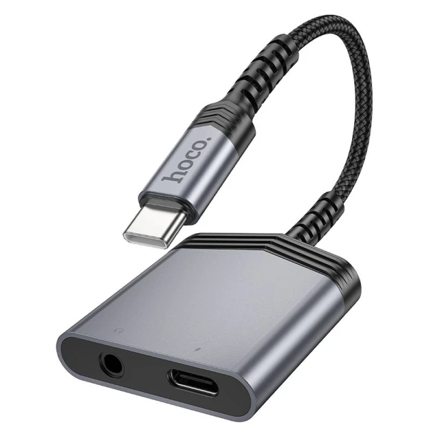 Адаптер Hoco LS39 AUX 2в1 USB C до USB C/Jack 3.5 мм 27W Grey (6942007629355)