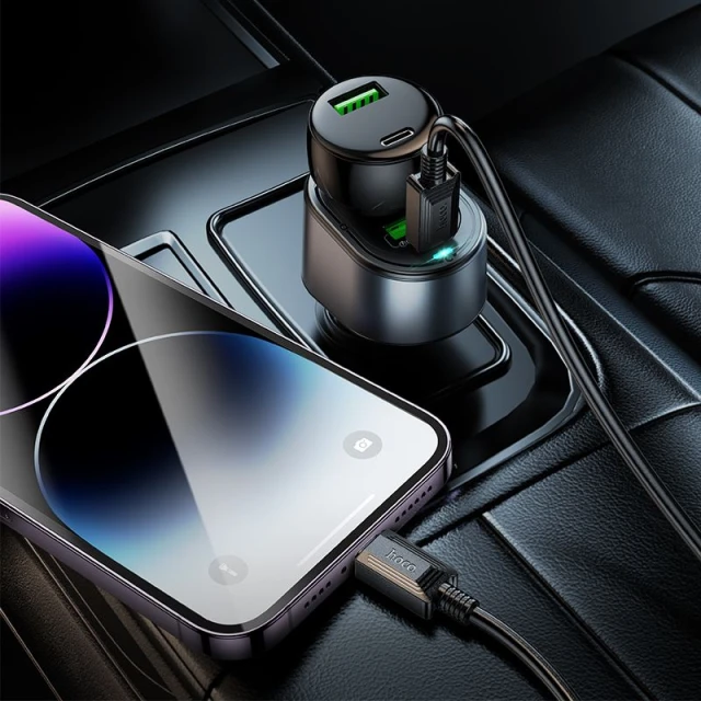 Автозарядка Hoco Z56 USB-A + USB-C + роз'єм прикурювача PD QC3.0 3A 35W Black (6942007633031)