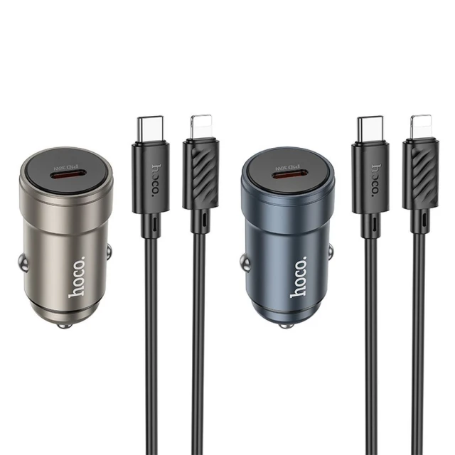 Автомобільний зарядний пристрій Hoco Z57 USB C QC3.0 PD 30W + кабель USB C до Lightning Grey (6942007633062)