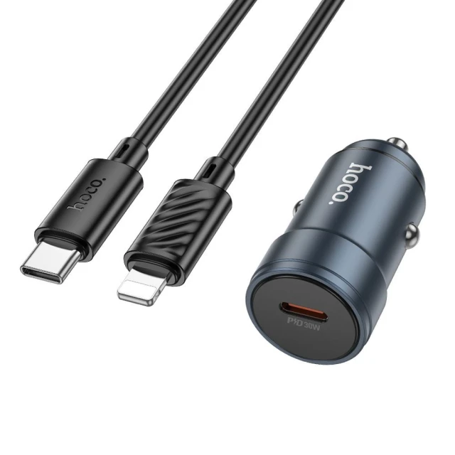 Автомобільний зарядний пристрій Hoco Z57 USB C QC3.0 PD 30W + кабель USB C до Lightning Grey (6942007633062)