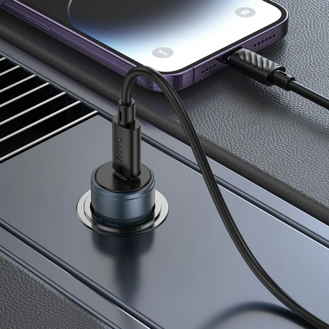 Автомобільний зарядний пристрій Hoco Z57 USB C QC3.0 PD 30W + кабель USB C до Lightning Grey (6942007633062)