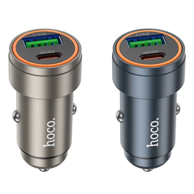 Автозарядка Hoco Z57A USB-A + USB-C QC3.0 PD 30W Grey (6942007633109)