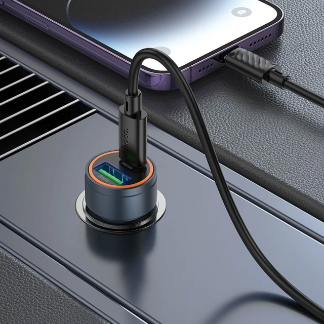 Автомобільний зарядний пристрій Hoco Z57A USB A + USB C QC3.0 PD 30W + кабель USB C до Lightning Black (6942007633123)