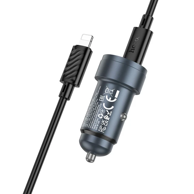 Автомобільний зарядний пристрій Hoco Z57A USB A + USB C QC3.0 PD 30W + кабель USB C до Lightning Black (6942007633123)
