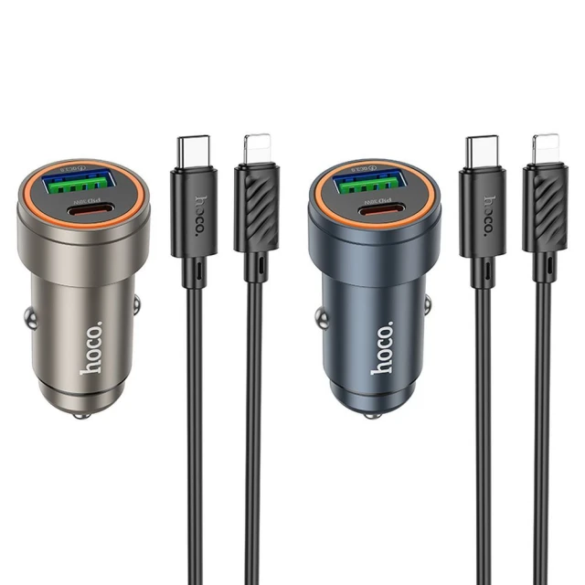 Автомобільний зарядний пристрій Hoco Z57A USB A + USB C QC3.0 PD 30W + кабель USB C до Lightning Black (6942007633123)