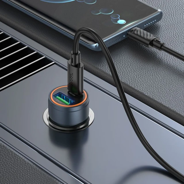 Автомобільний зарядний пристрій Hoco Z57A USB A + USB C QC3.0 PD 30W + кабель USB C до USB C Black (6942007633147)