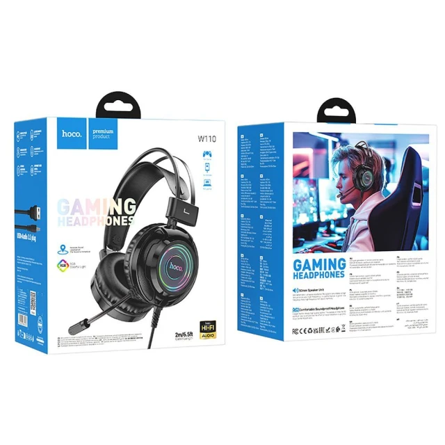 Навушники Hoco W110 провідні накладні ігрові USB A + Jack 3.5 mm 2 m Black (6942007634281)