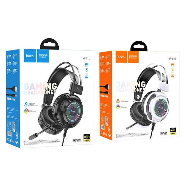 Навушники Hoco W110 провідні накладні ігрові USB A + Jack 3.5 mm 2 m Black (6942007634281)