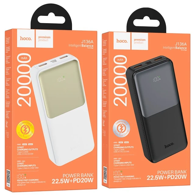 Портативний зарядний пристрій Hoco J136A 20000 mAh QC PD 2A 22,5 Вт Black (6942007634830)