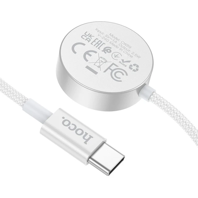 Бездротова зарядка Hoco CW59 2.5W USB-C для Apple Watch/Samsung Watch White (6942007638517)