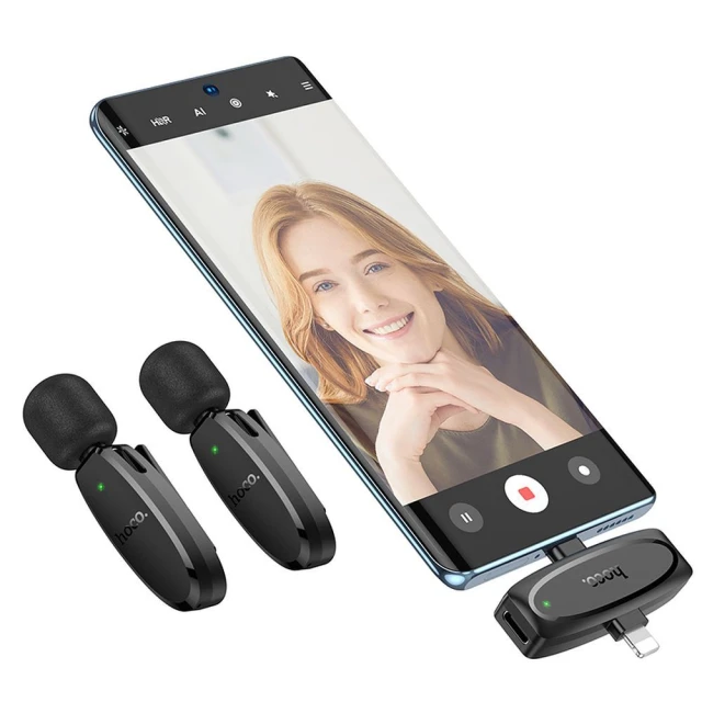Мікрофон петличний бездротовий Hoco L15 Lightning / USB C Black (2 pack) (6942007638623)