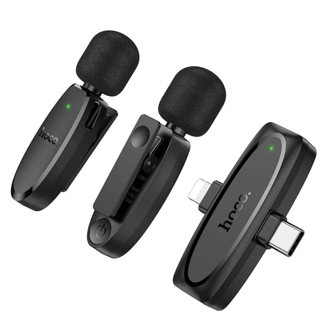 Мікрофон петличний бездротовий Hoco L15 Lightning / USB C Black (2 pack) (6942007638623)