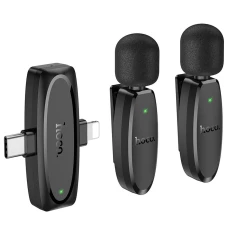Мікрофон петличний бездротовий Hoco L15 Lightning / USB C Black (2 pack) (6942007638623)