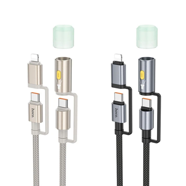 Кабель USB-C / Lightning до USB-C Hoco U138 PD 3A 60W 1,2 м з LED підсвічуванням Black (6942007639002)