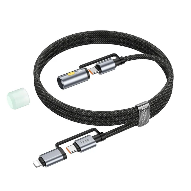 Кабель USB-C / Lightning до USB-C Hoco U138 PD 3A 60W 1,2 м з LED підсвічуванням Black (6942007639002)