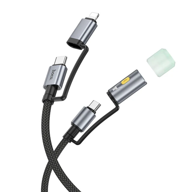 Кабель USB-C / Lightning до USB-C Hoco U138 PD 3A 60W 1,2 м з LED підсвічуванням Black (6942007639002)