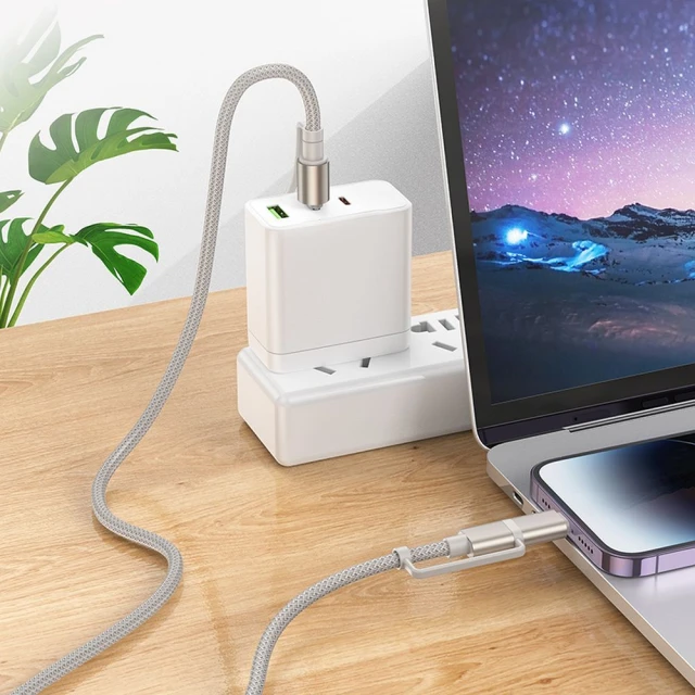 Кабель Hoco U138 All-in-one USB-C/Lightning на USB-C LED Light PD 3A 60W 1.2 м Grey (6942007639019)