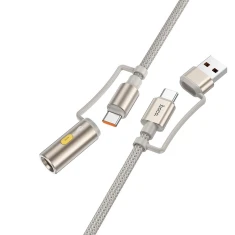Кабель USB-A / USB-C до USB-C Hoco U138 3A 60W 1,2 м з автомобільним прикурювачем Grey (6942007639033)