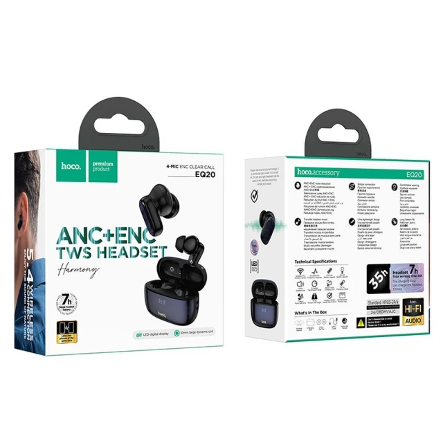Навушники бездротові Hoco TWS ANC + ENC EQ20 Black (6942007641319)