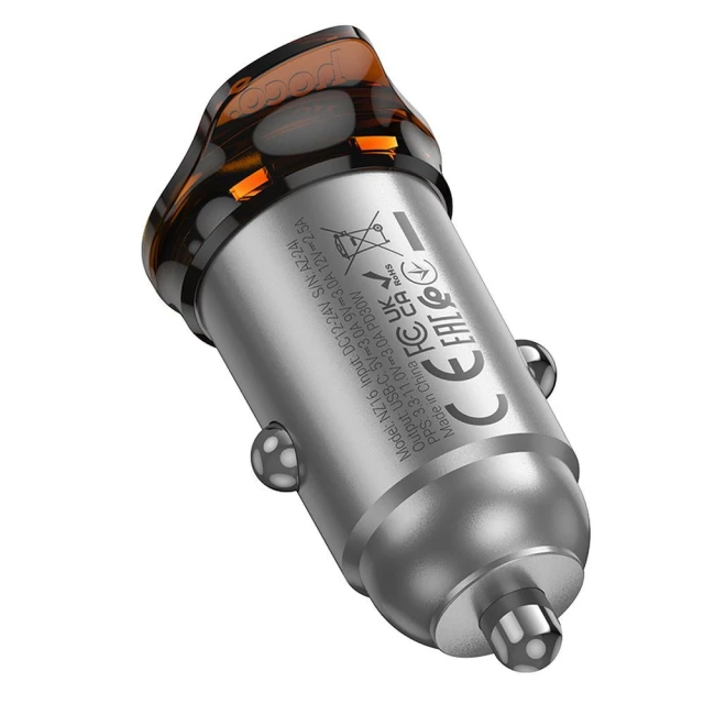 Автозарядка Hoco NZ16 USB-C QC PD 30W Grey (6942007644716)