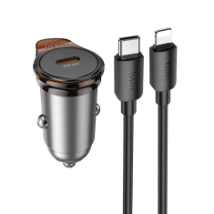 Автозарядка Hoco NZ16 USB-C QC PD 30W + кабель USB-C to Lightning Grey (6942007644723)