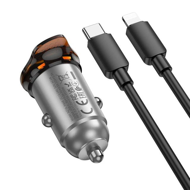 Автозарядка Hoco NZ16 USB-C QC PD 30W + кабель USB-C to Lightning Grey (6942007644723)