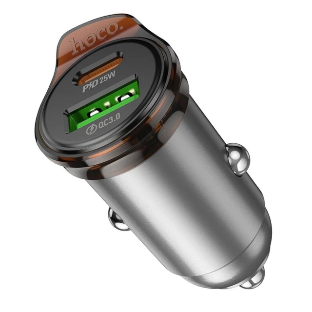 Автомобільний зарядний пристрій Hoco NZ16A USB A + USB C QC3.0 PD 43W Grey (6942007644747)