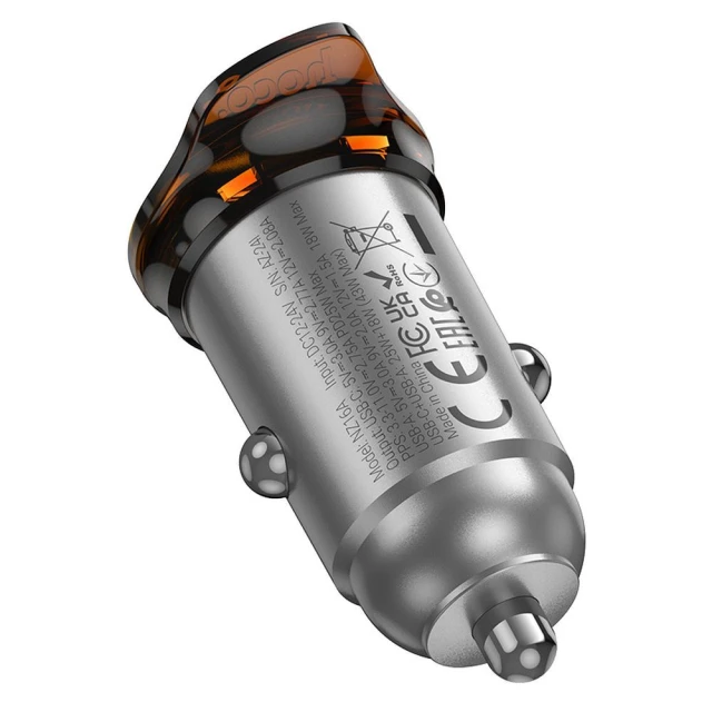 Автомобільний зарядний пристрій Hoco NZ16A USB A + USB C QC3.0 PD 43W Grey (6942007644747)
