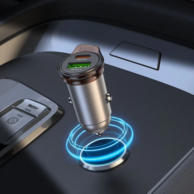 Автомобільний зарядний пристрій Hoco NZ16A USB A + USB C QC3.0 PD 3A 43W + кабель USB C to Lightning Grey (6942007644754)