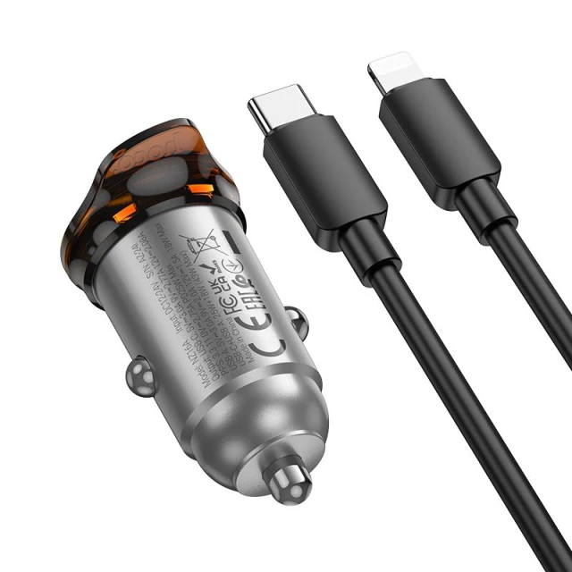 Автомобільний зарядний пристрій Hoco NZ16A USB A + USB C QC3.0 PD 3A 43W + кабель USB C to Lightning Grey (6942007644754)
