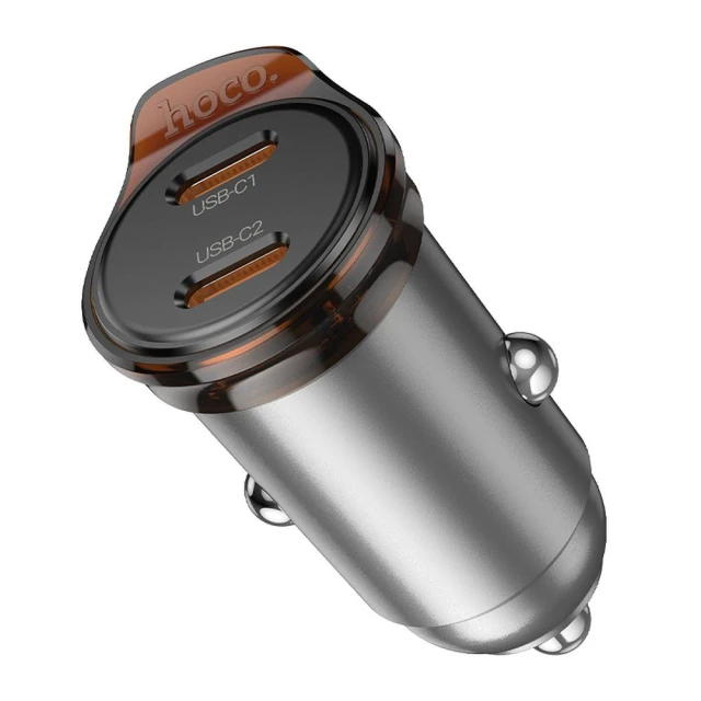 Автомобільний зарядний пристрій Hoco NZ16B 2 x USB C QC PD 45W Grey (6942007644778)
