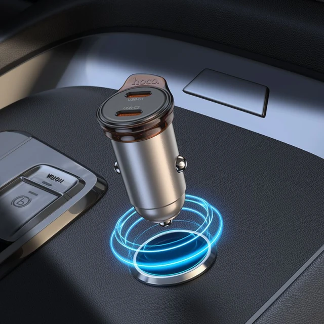 Автозарядка Hoco NZ16B 2x USB-C QC PD 45W + кабель USB-C to Lightning Grey (6942007644785)
