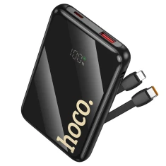 Портативний зарядний пристрій Hoco Q37 10000 mAh QC PD 22,5 Вт з вбудованими кабелями USB C + Lightning Black (6942007644914)