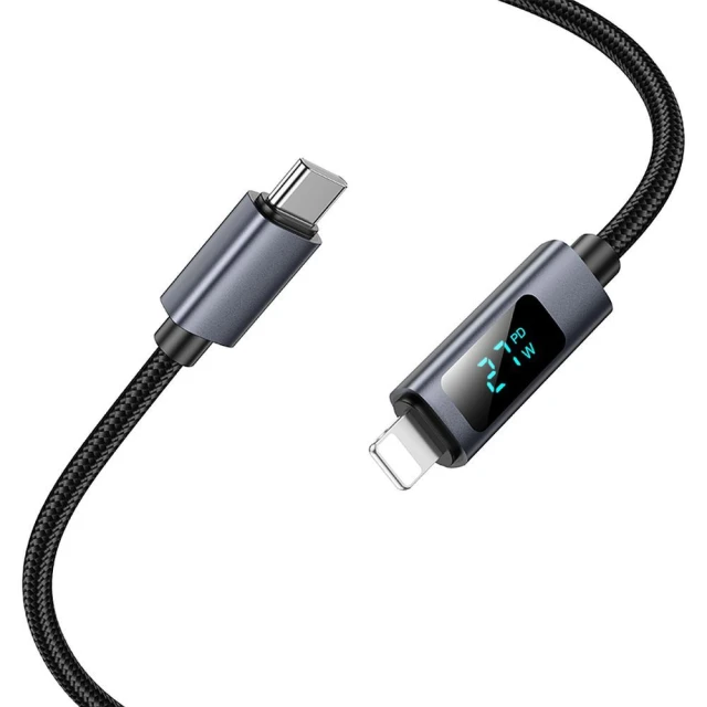 Кабель Hoco X112 USB-C to Lightning PD 27W з дисплеєм 1м Black (6942007645546)