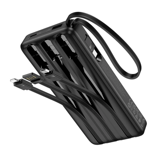 Портативний зарядний пристрій Hoco J146 10000 mAh 2A з вбудованими кабелями USB A + USB C + Lightning + Micro USB Black (6942007645898)