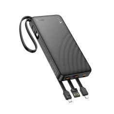 Портативное зарядное устройство Hoco J146 10000 mAh 2A со встроенными кабелями USB A + USB C + Lightning + Micro USB Black (6942007645898)