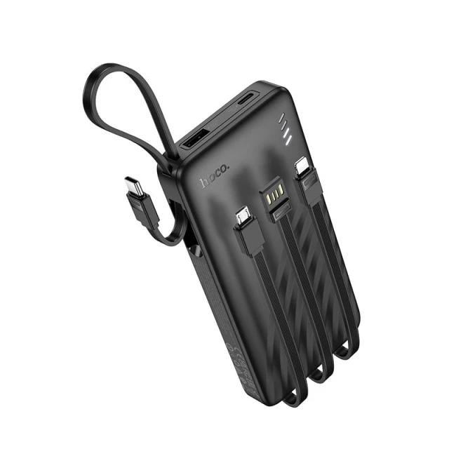 Портативний зарядний пристрій Hoco J146 10000 mAh 2A з вбудованими кабелями USB A + USB C + Lightning + Micro USB Black (6942007645898)