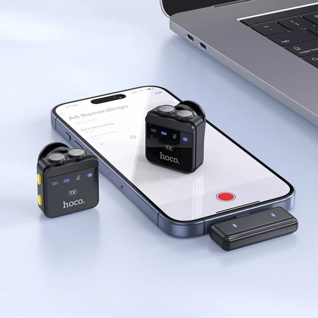 Мікрофон петличний бездротовий Hoco L17 Lightning / USB C Black (2 pack) (6942007645997)