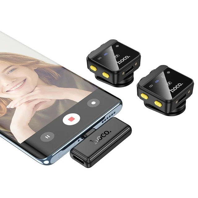 Мікрофон петличний бездротовий Hoco L17 Lightning / USB C Black (2 pack) (6942007645997)