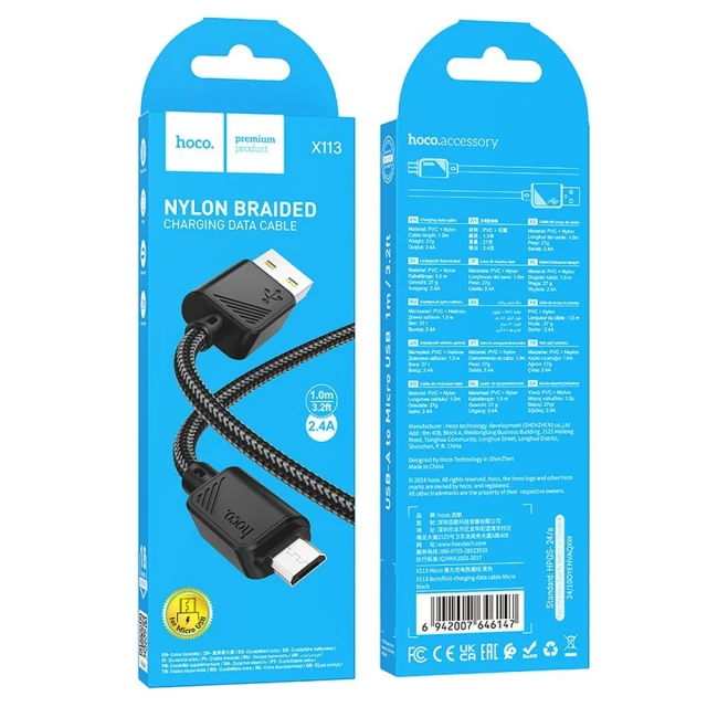 Кабель Hoco X113 USB-A to Micro USB 2.4A 1m Black (6942007646147)