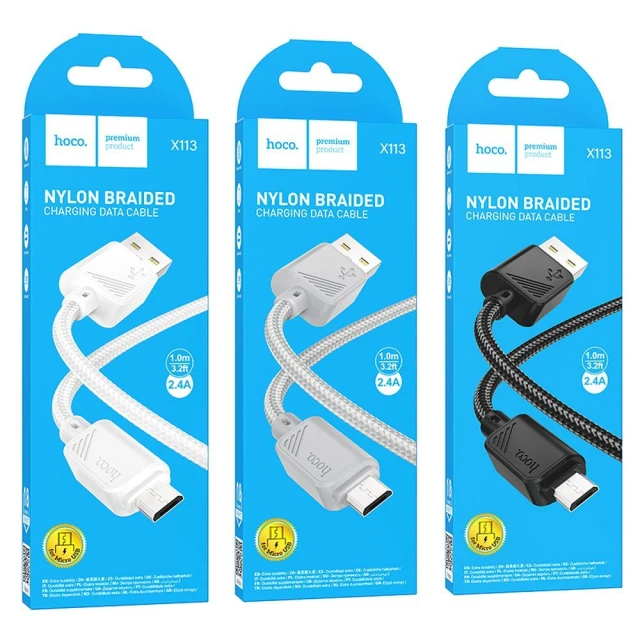 Кабель USB A до Micro USB Hoco X113 2.4A 1 м Grey (6942007646161)