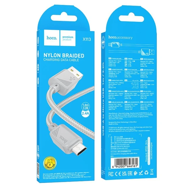 Кабель USB A до Micro USB Hoco X113 2.4A 1 м Grey (6942007646161)